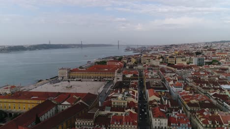 aerial view over commerce square in lisbon called praca do comercio the central market square