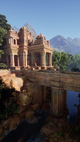 ancient temple in a lush jungle landscape