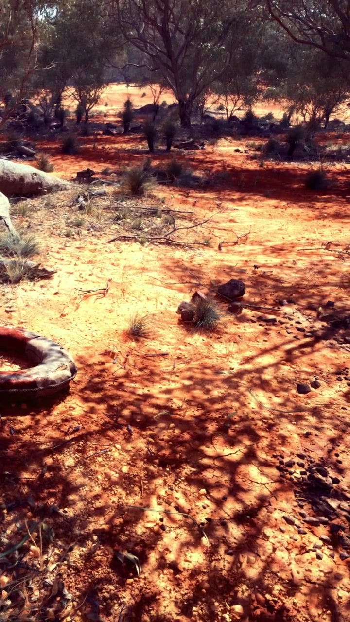 Exploring the dry landscape with shadows on the red ground in australia