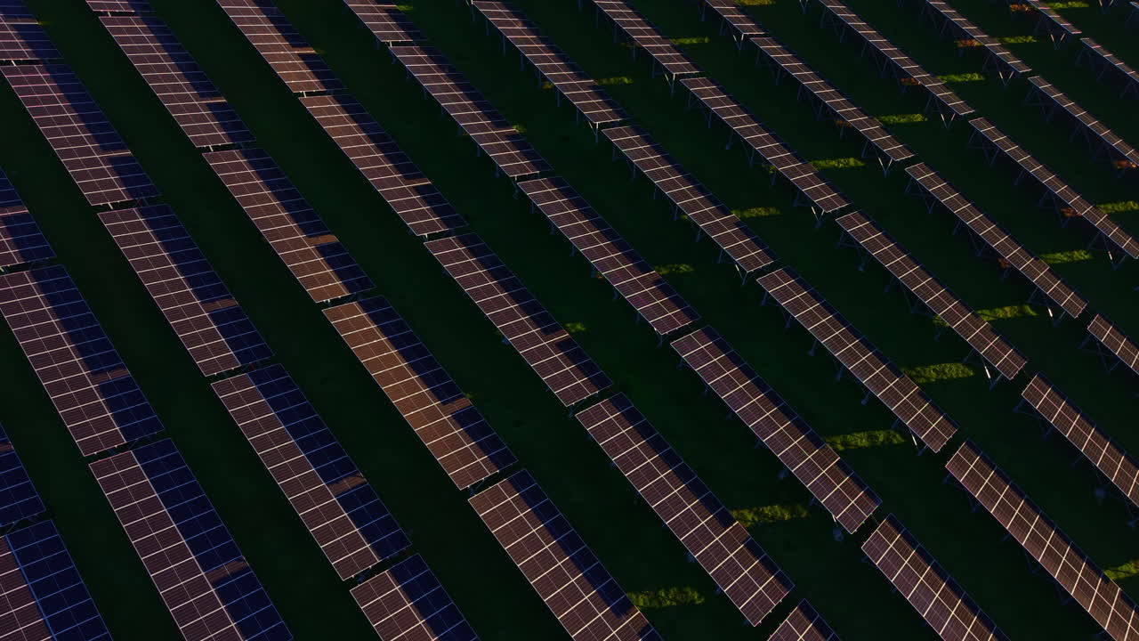 Pannelli solari scintillanti sotto il sole dorato in un vasto campo di energia rinnovabile