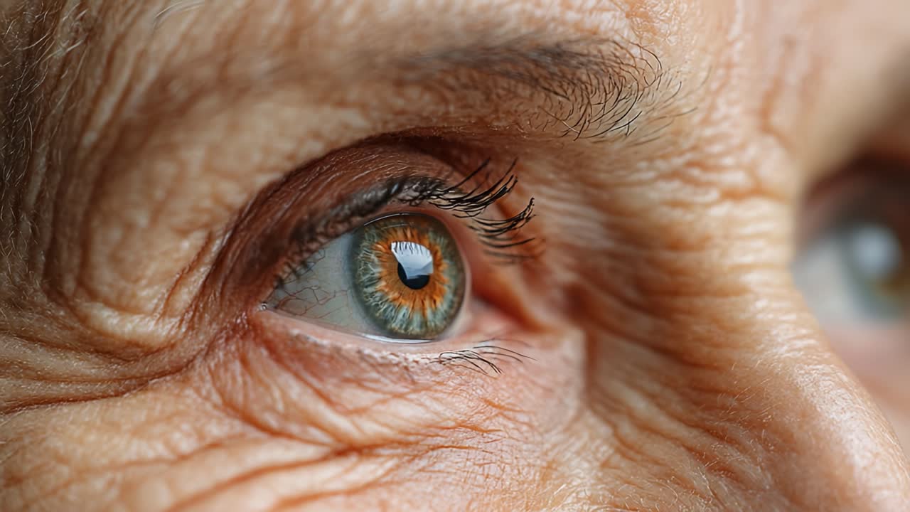 Close-up Examination of an Elderly Eye: Capturing the Intricate Details and Expressions in Aging Skin and Eye Color Variations