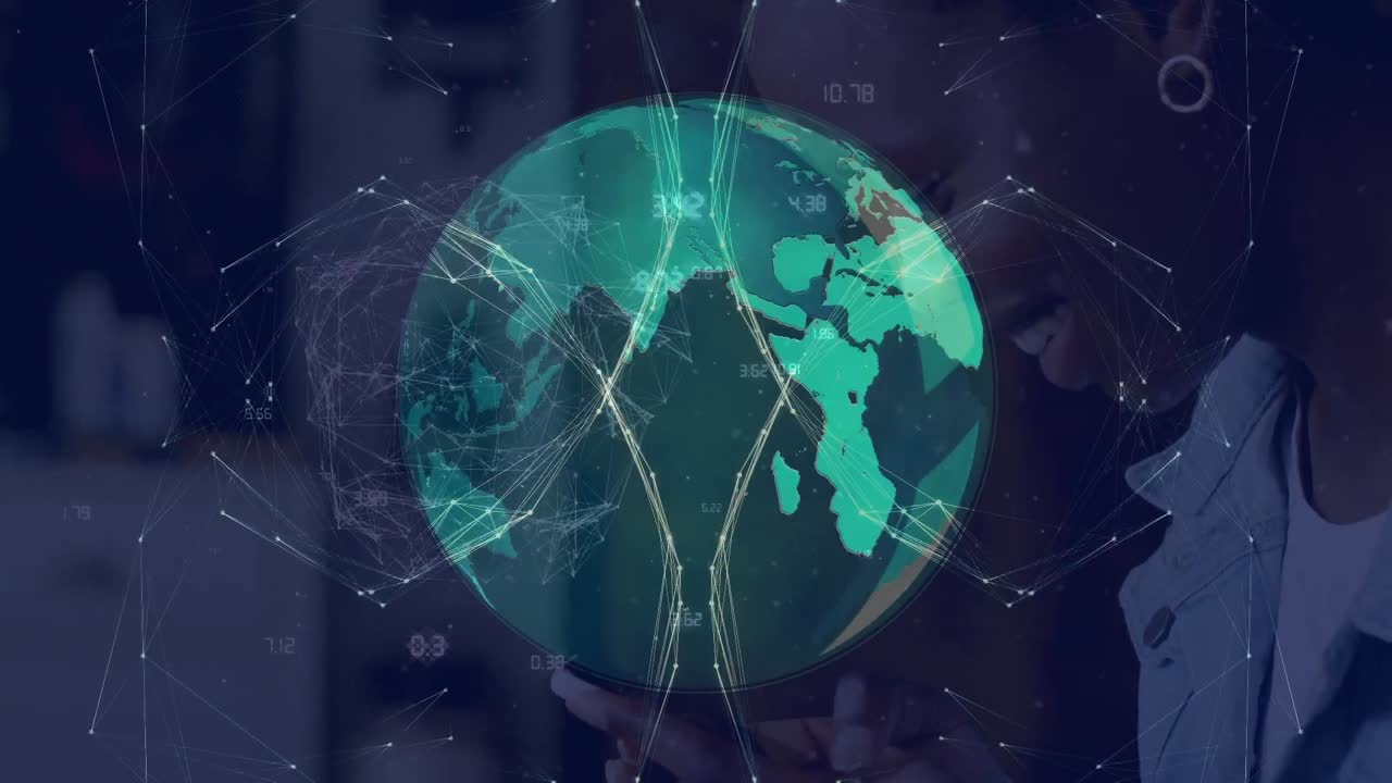 어두운 배경 위의 연결 네트워크와 지구의 애니메이션