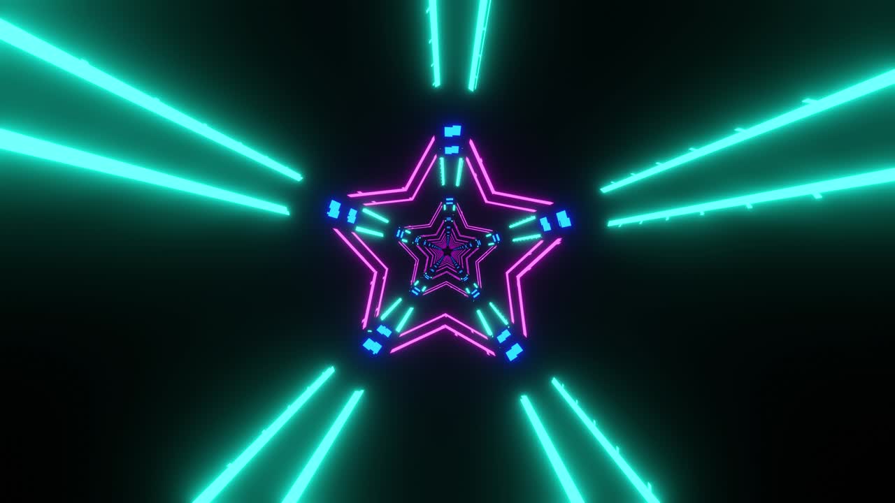 un tunnel di stelle al neon volanti. animazione a loop vj per clip e decorazioni natalizie.