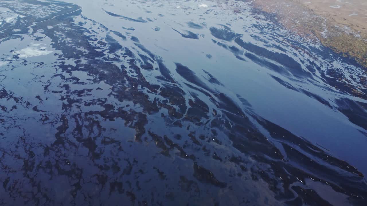 Aerial breathtaking view if river estuary in nature