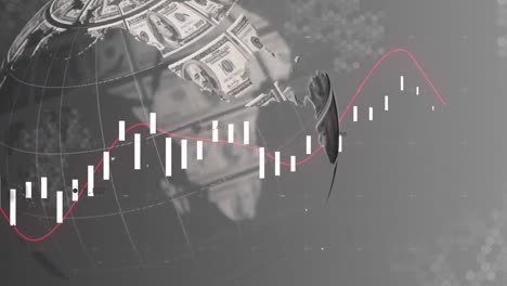 animación de la línea con el procesamiento de datos financieros en todo el mundo formado con billetes de dólares estadounidenses