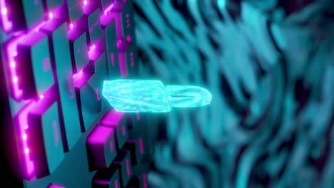 el candado abierto gira sobre el teclado de la computadora, gráficos en movimiento vertical
