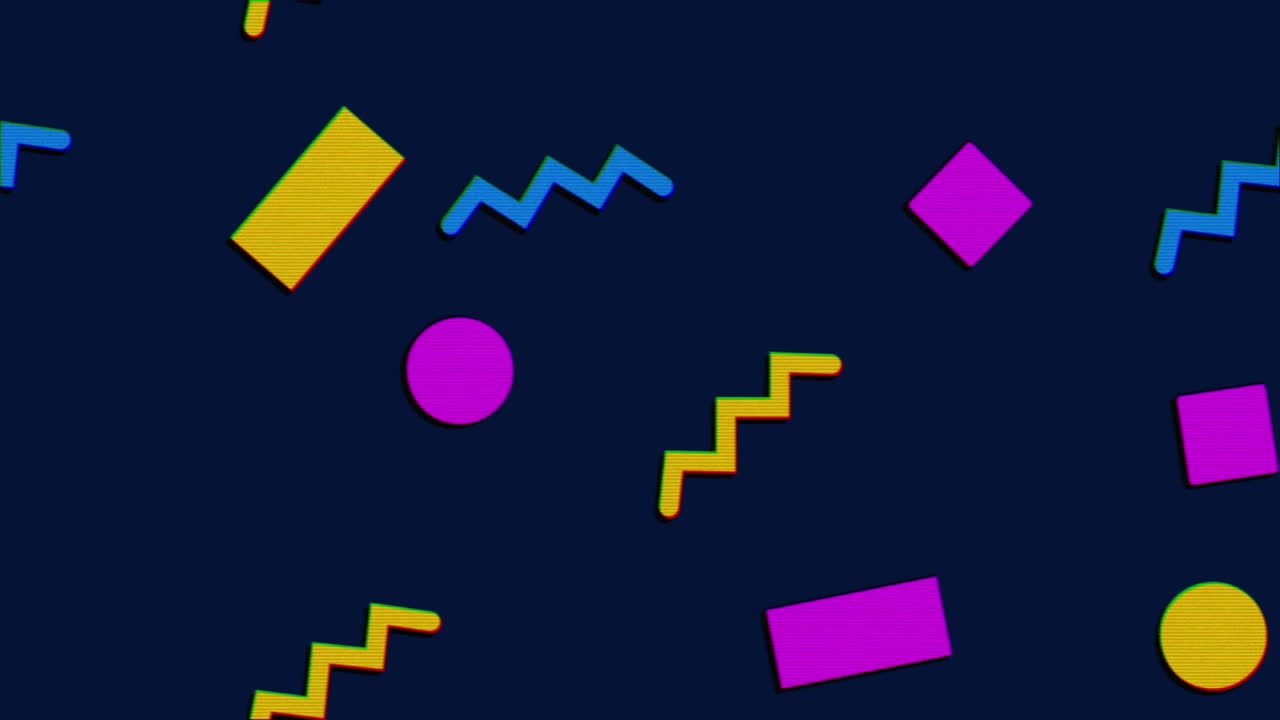 animación de vibraciones texto en blanco y negro sobre formas abstractas coloridas sobre fondo negro