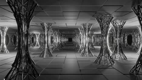 4k video animation of a seamless loop between beautiful sci-fi pillars room having bright white light.