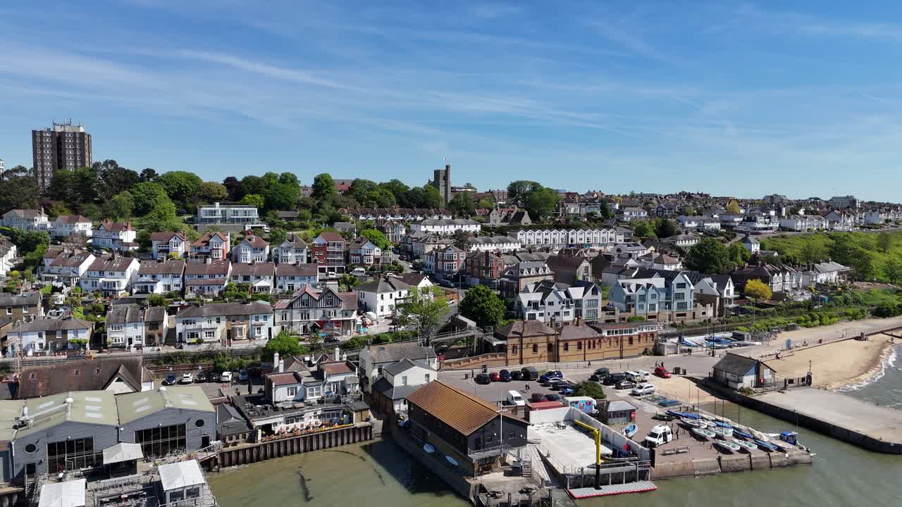 Old Leigh on sea Essex UK waterfront and beach drone,aerial