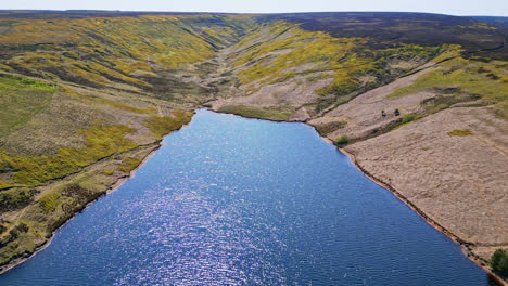 aerial footage of winscar reservoir yorkshire uk