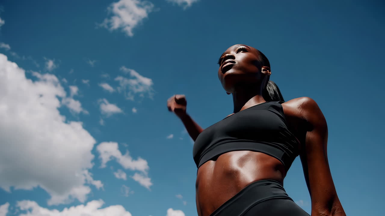 Athletic Woman Training Under a Blue Sky