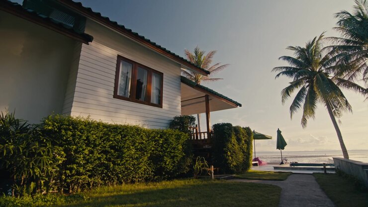 Villa tropicale fronte mare al tramonto