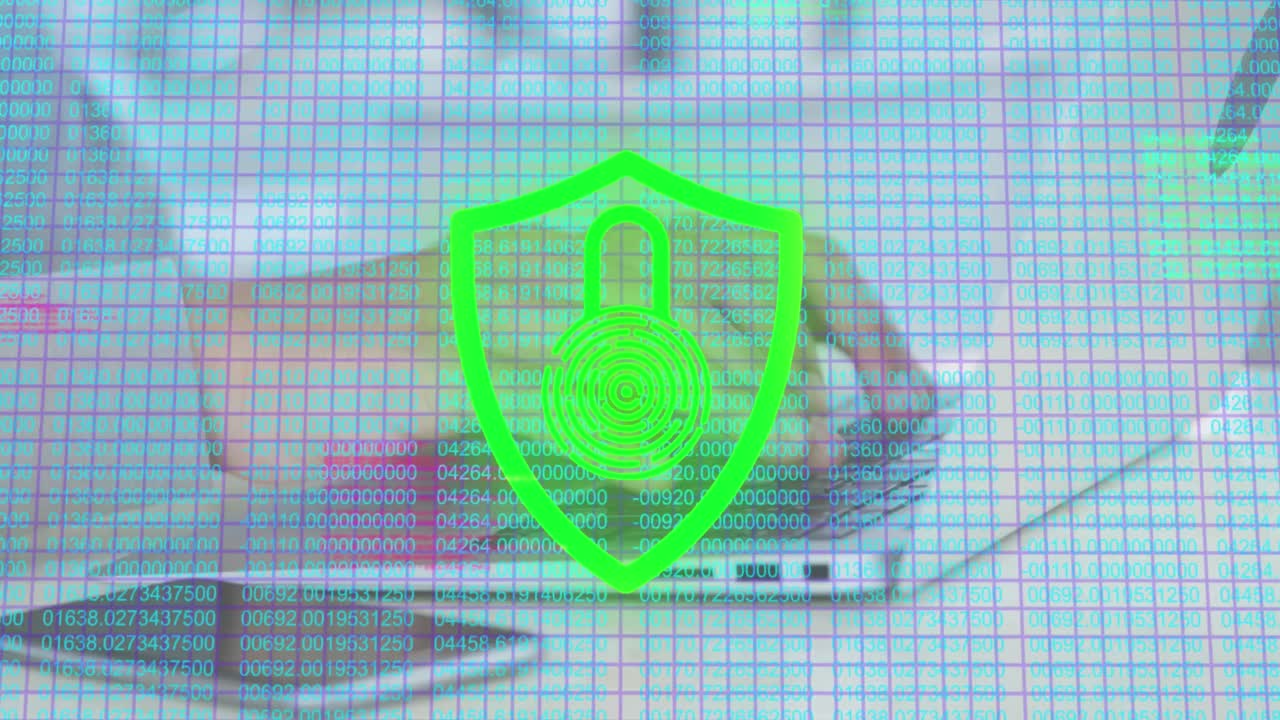 노트북을 사용하여 손으로 락과 데이터 처리의 애니메이션