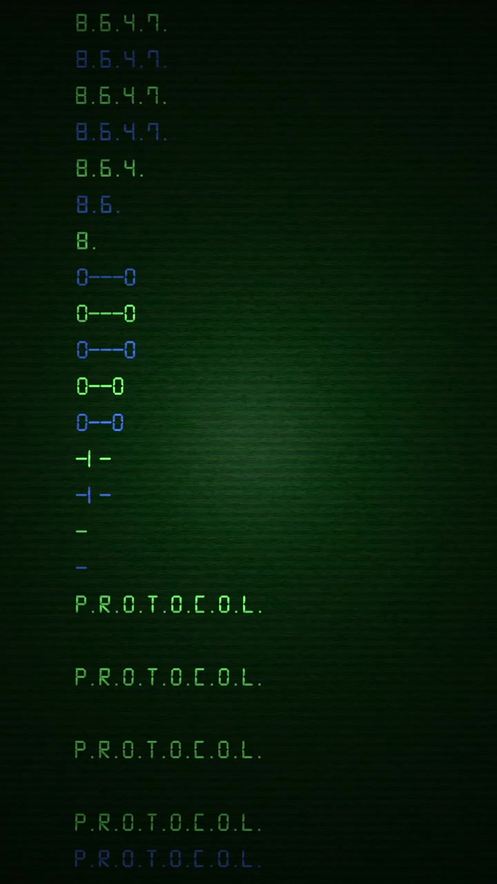 Retro matrix-style green digital text cascading vertically on screen detailing the 8647 protocol. Ideal for mobile news formats, political video essays, and investigative journalism.