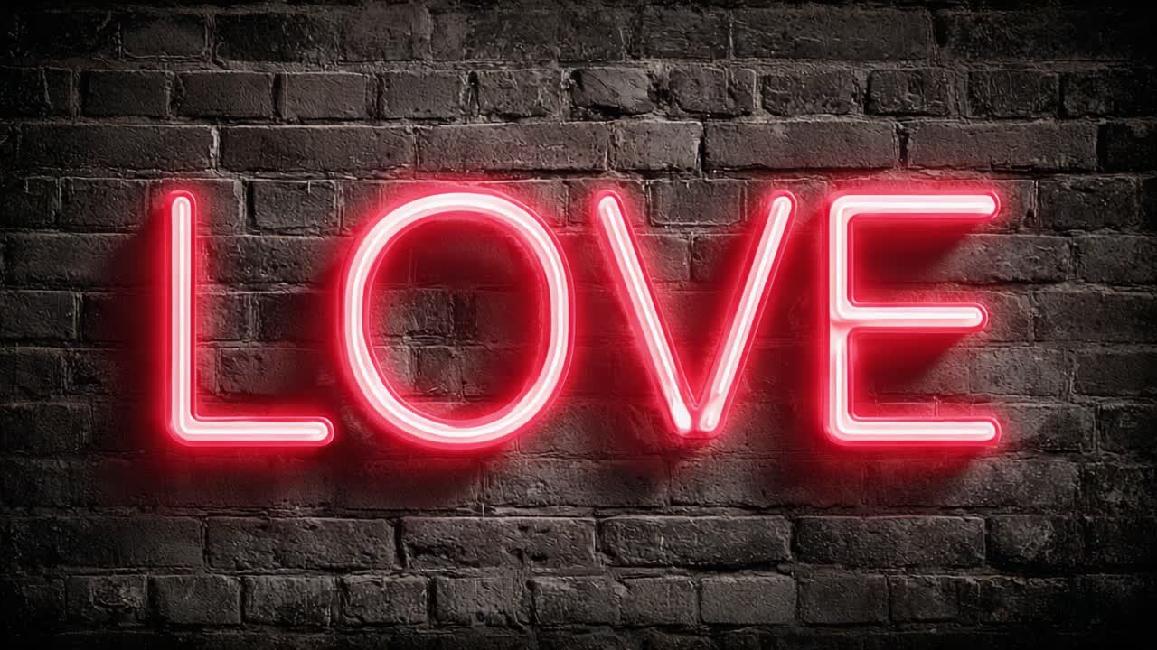 A Captivating Display of Love in Neon: Bright, Bold, and Beautifully Illuminated Message Against a Rustic Brick Background Evoking Passion and Warmth