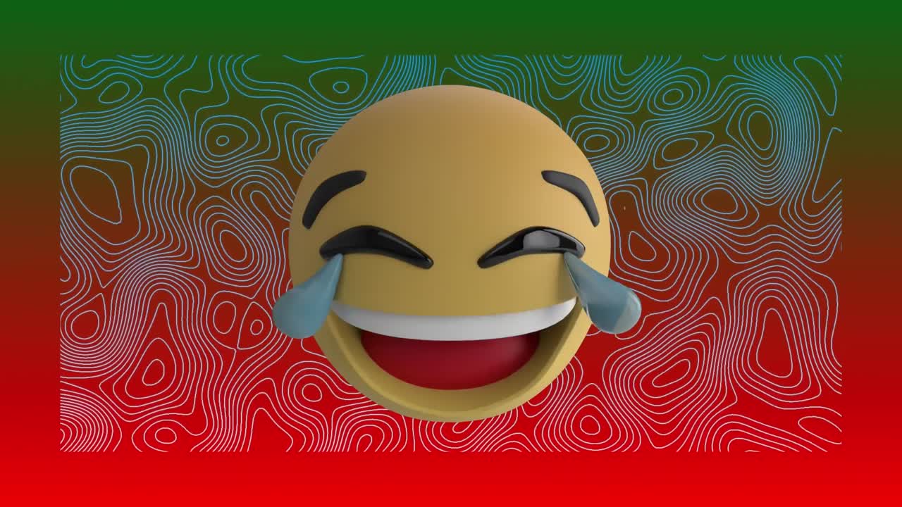 animación de un icono digital de emoji llorando en un fondo con patrones