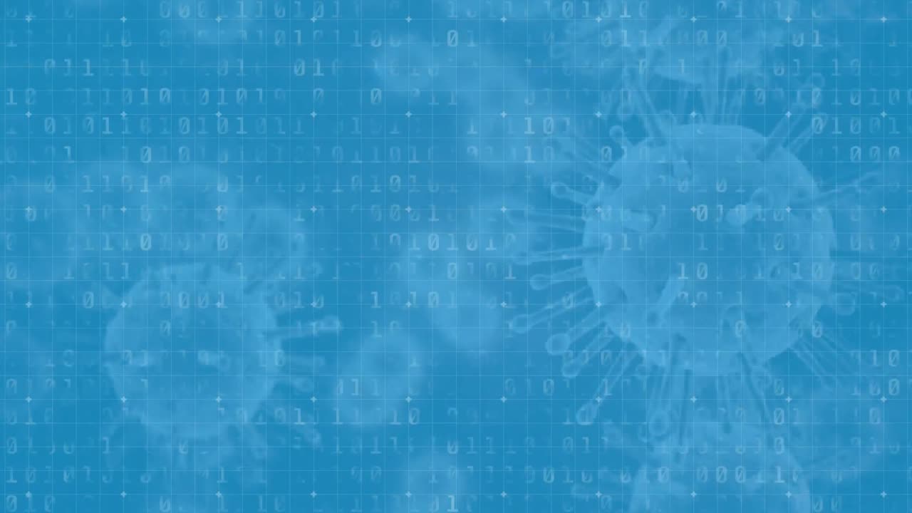 células de covid-19 y procesamiento de datos contra un fondo azul