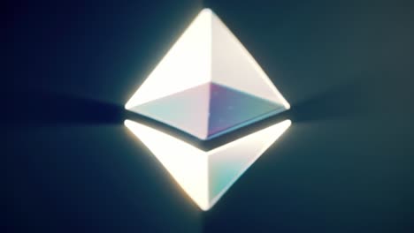 a striking geometric shape catches the eye with its vivid reflections and lights. this artwork invites contemplation on the relationship between light and form.