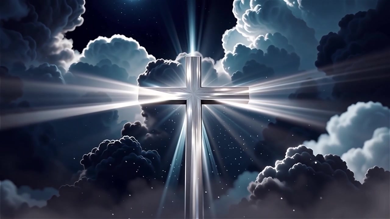 Croce Cristiana Luce Celestiale Sfondo per il Culto.