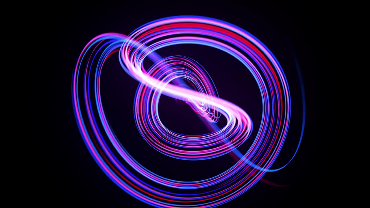 flujo de luz bg en 4k. fondo en bucle abstracto con rastros de luz, flujo de líneas de neón rojo azul en el espacio se mueven para formar formas espirales en bucle. fondo de diseño de movimiento moderno de moda. efecto de luz,