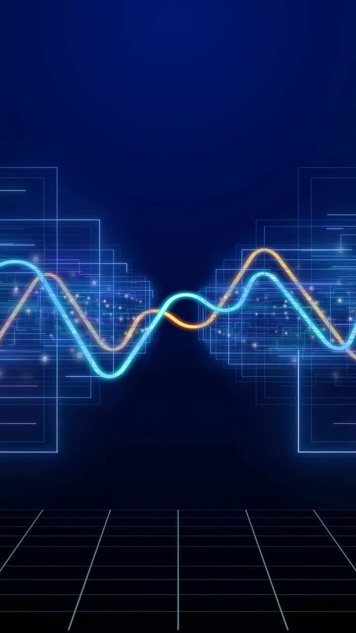 Vertical video: Cluster pulse sending cyan orange waves crossing then receding, showing data flow