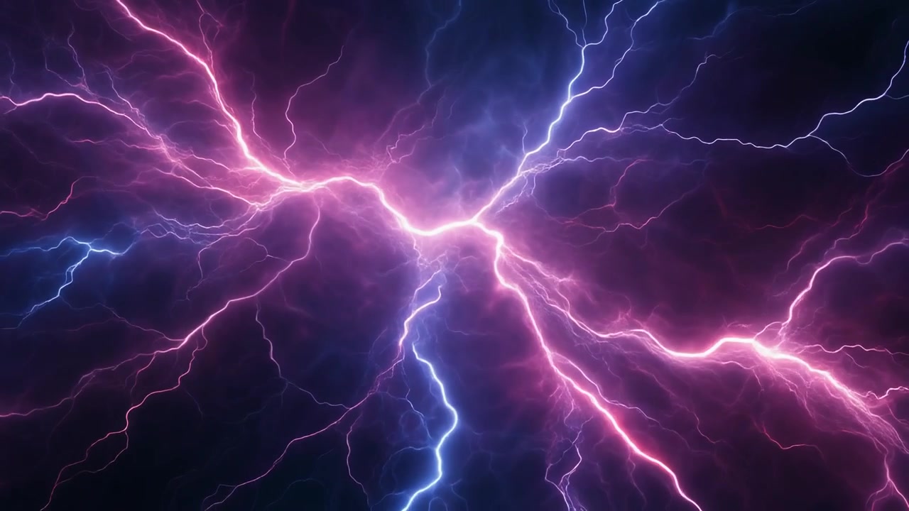 Fondo abstracto de rayos eléctricos morados y azules brillantes