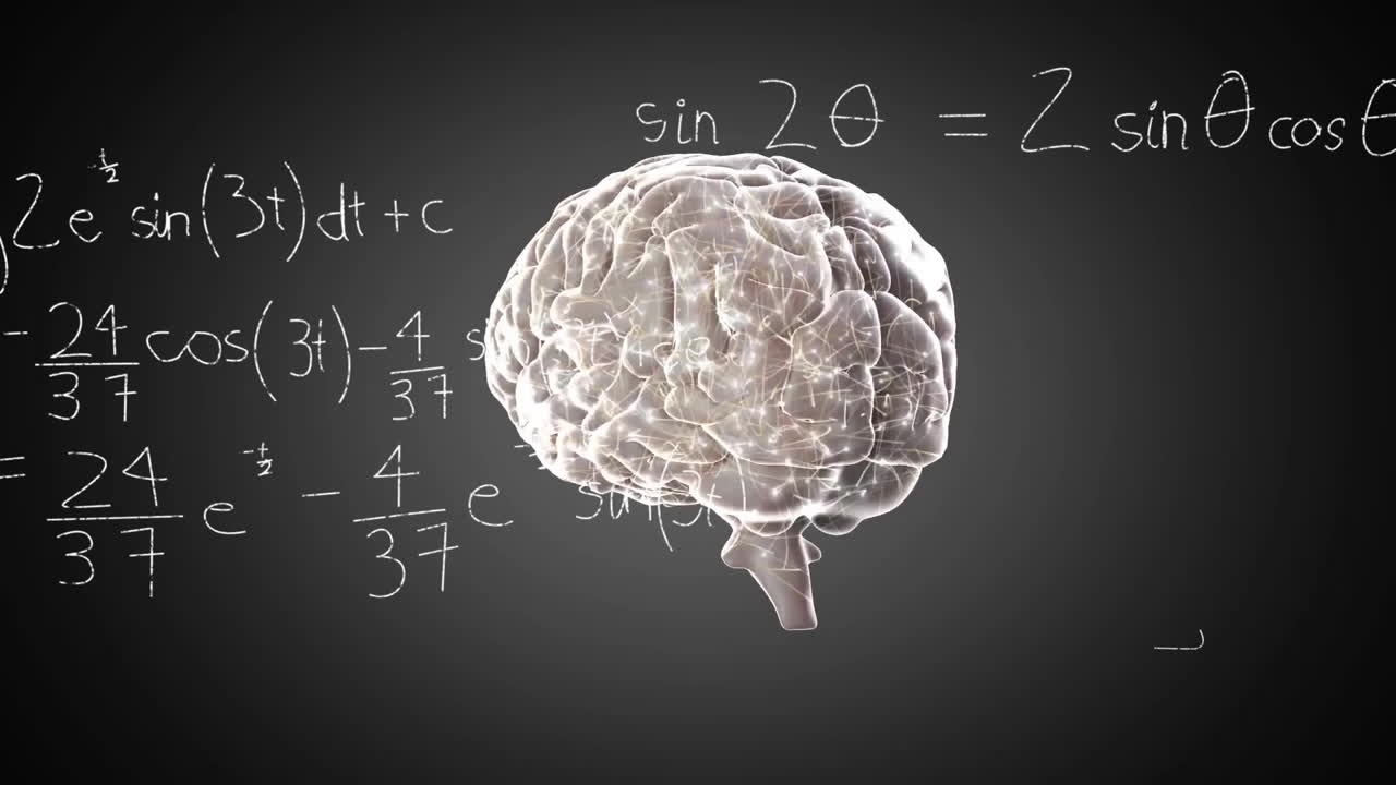 animación de cerebro giratorio sobre ecuaciones matemáticas