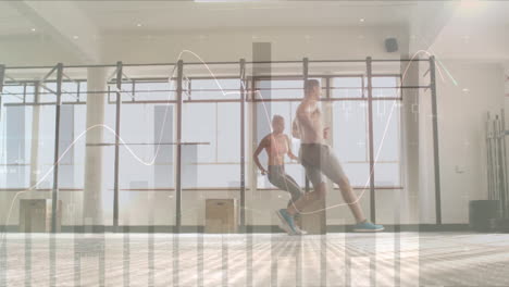 animación del procesamiento de datos financieros sobre personas de negocios caminando en la oficina