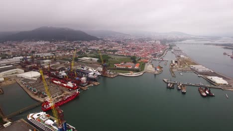 aerial view: shipyards of viana do castelo and cityscape