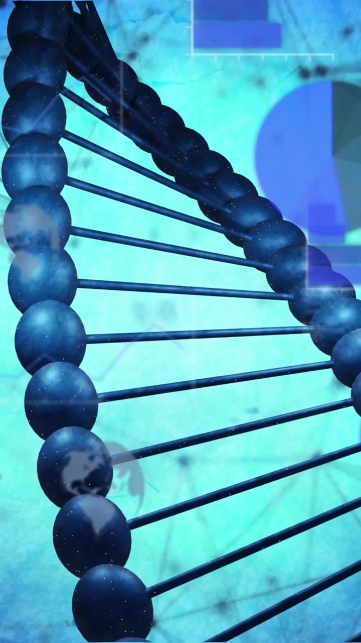 Animation of scientific data processing over dna strand spinning