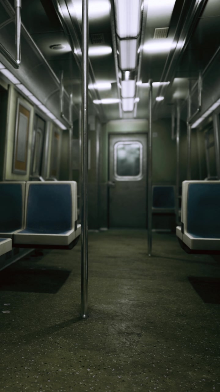Interno vuoto di un treno della metropolitana durante le ore non di punta in una città.