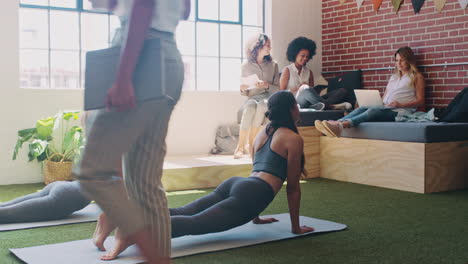 relax, startup and office yoga with team in calm