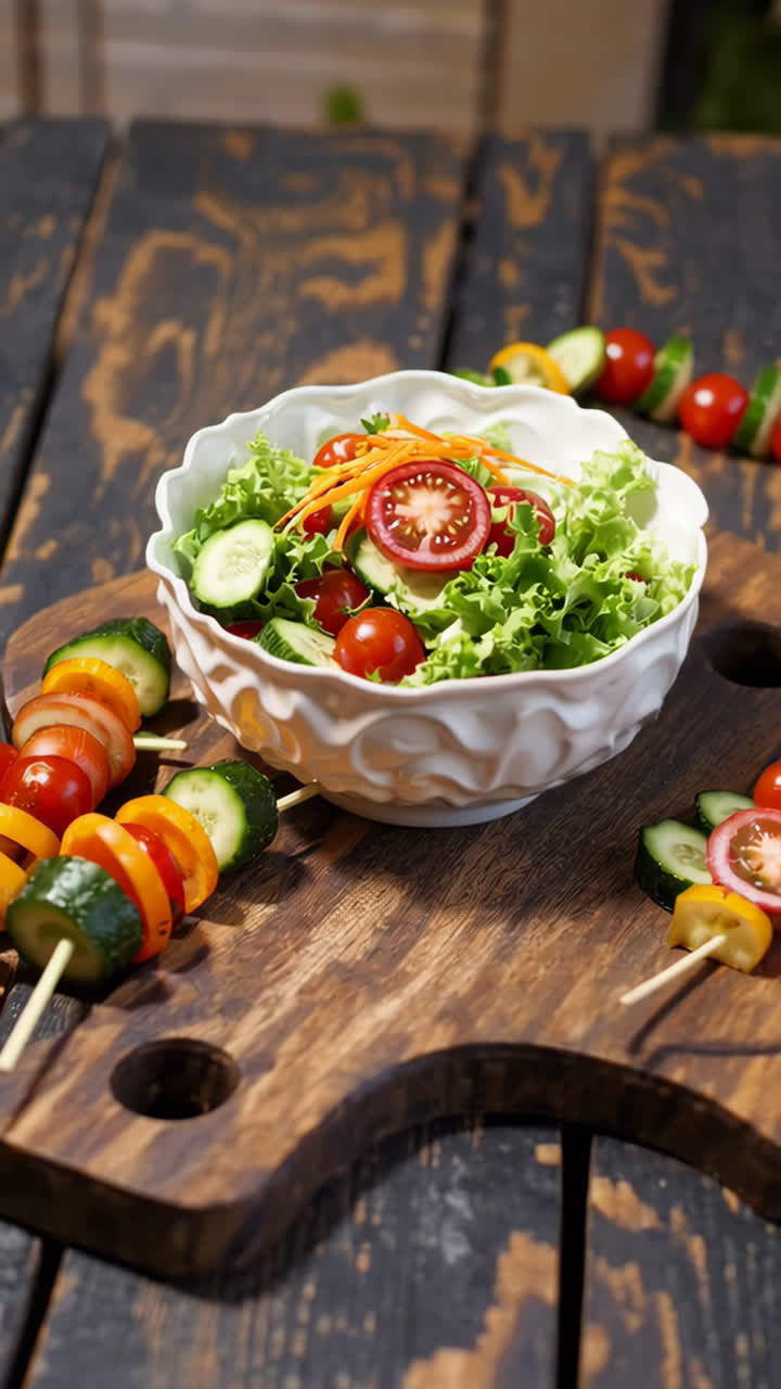 Fresh Vegetable Salad and Skewers