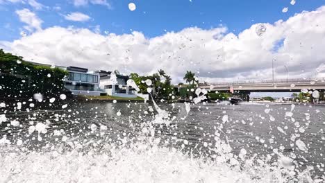 speedboat cruising along scenic river view