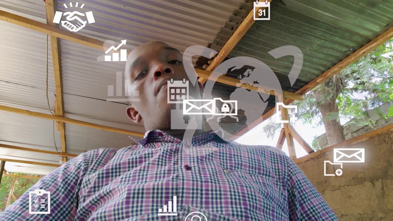 Futuristic graphical design of a man using phone
