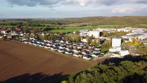 residential village next to industrial area in ostrava, czech republic during autumn
