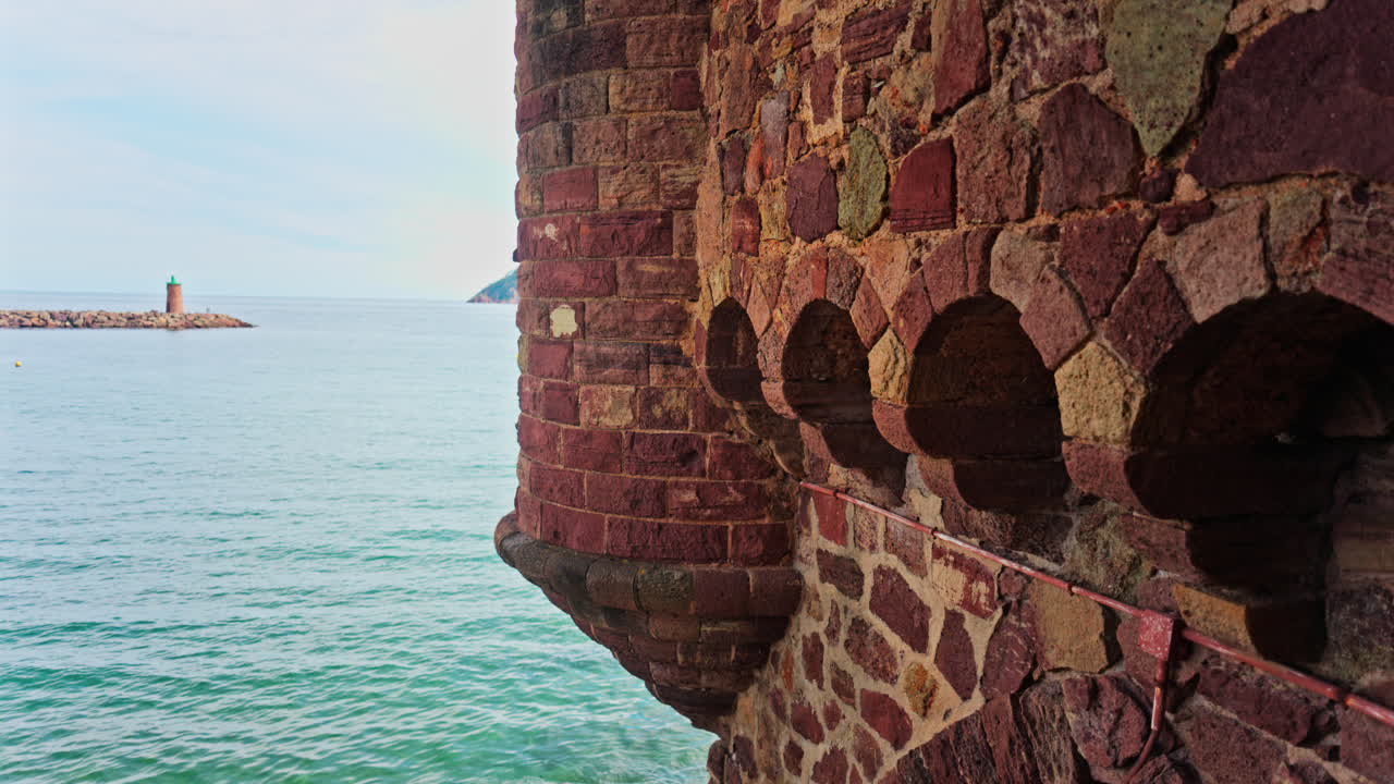 Close up of the Chateau de la Napoule Castle in Mandelieu-La Napoule, France on the shore of the Mediterranean Sea