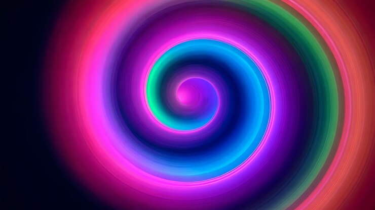 Espiral de jogo inicial girando, faixas pulsantes e núcleo brilhante, criando um loop em vinheta