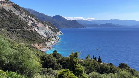 Panoramic-view-of-abandoned-asbestos-mine-factory-of-Canari-in-Corsica-island,-France