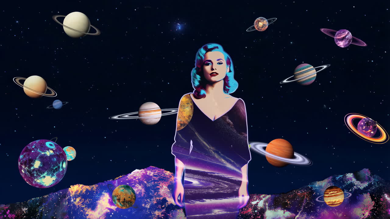 Surreal Cosmic Woman in a Planetary Dreamscape