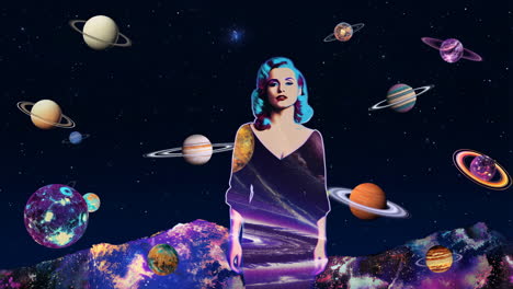 surreal cosmic woman in a planetary dreamscape