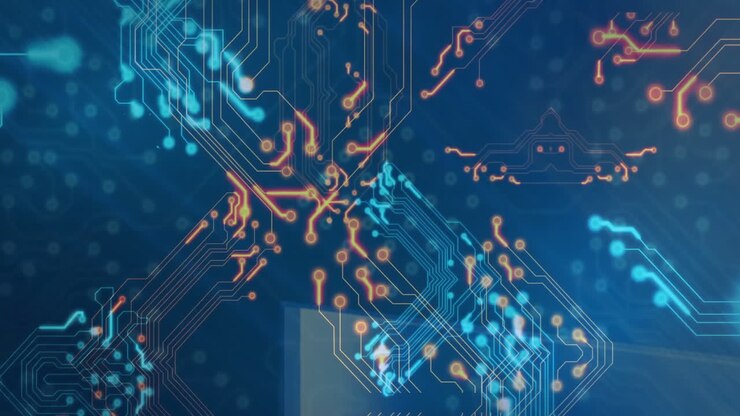 Animation of digital data processing over computer circuit board