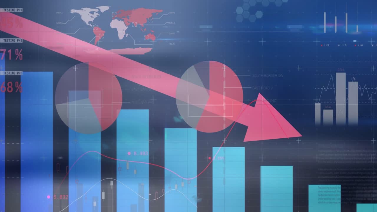 Animation of statistical data processing against blue background