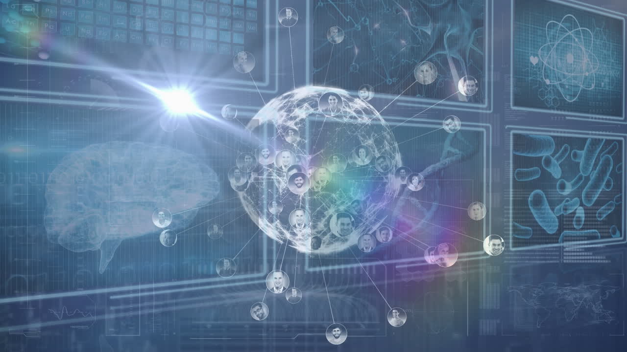 어두운 배경에 있는 화면에서 데이터 처리의 애니메이션