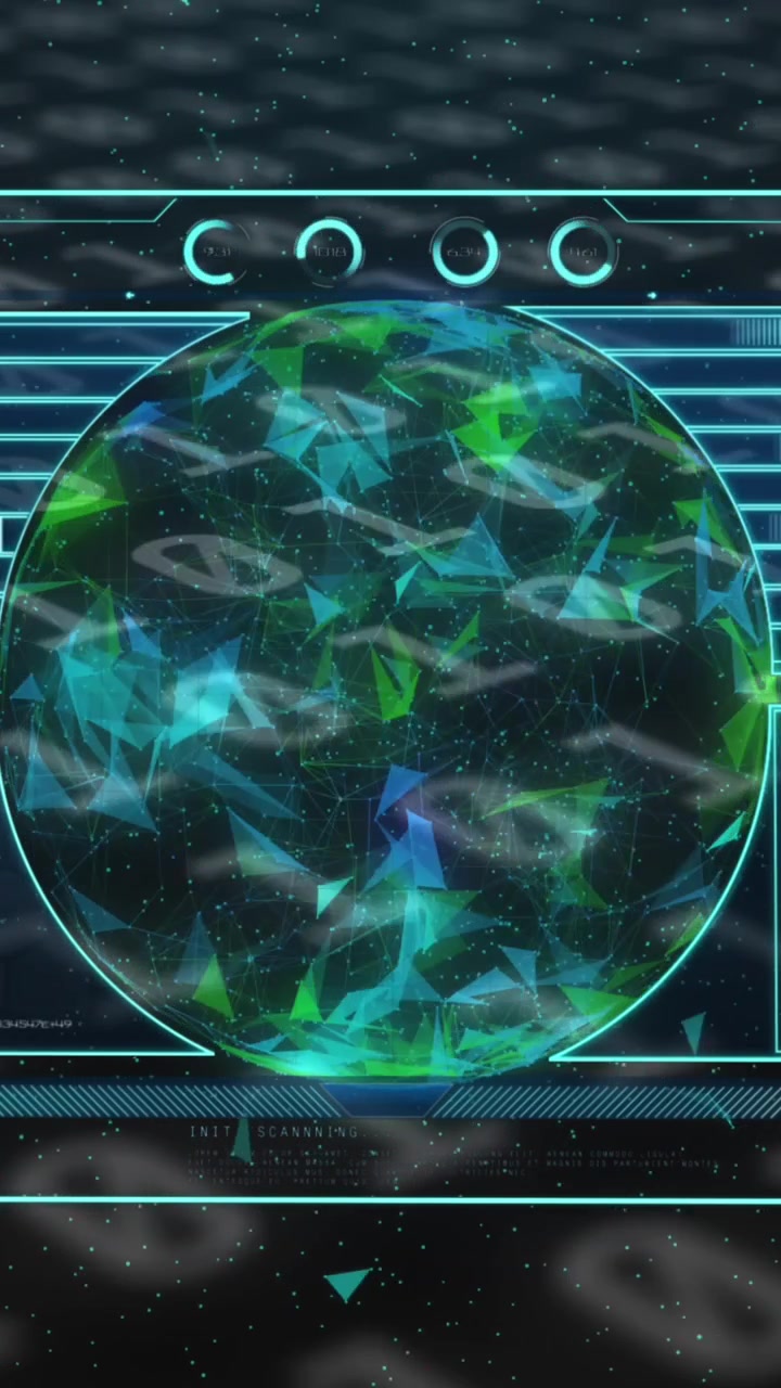 Animation of covid 19 cell and scope scanning on digital screen over binary coding