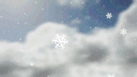 animation of snow falling over clouds and blue sky