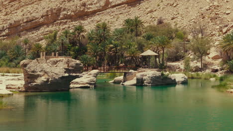 oasis in oman with a bridge