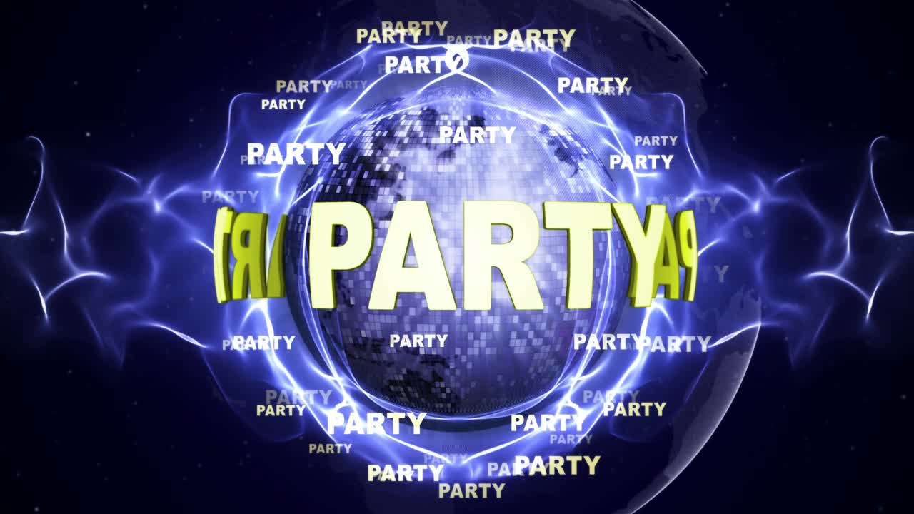 파티 텍스트 애니메이션과 디스코 공, 루프