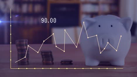 Animation-Der-Finanzdatenverarbeitung-über-Münzstapel-Und-Sparschwein