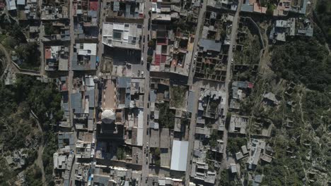 Aerial-cenital-plane-shot-of-Real-de-Catorce,-San-Luis-Potosi-Mexico